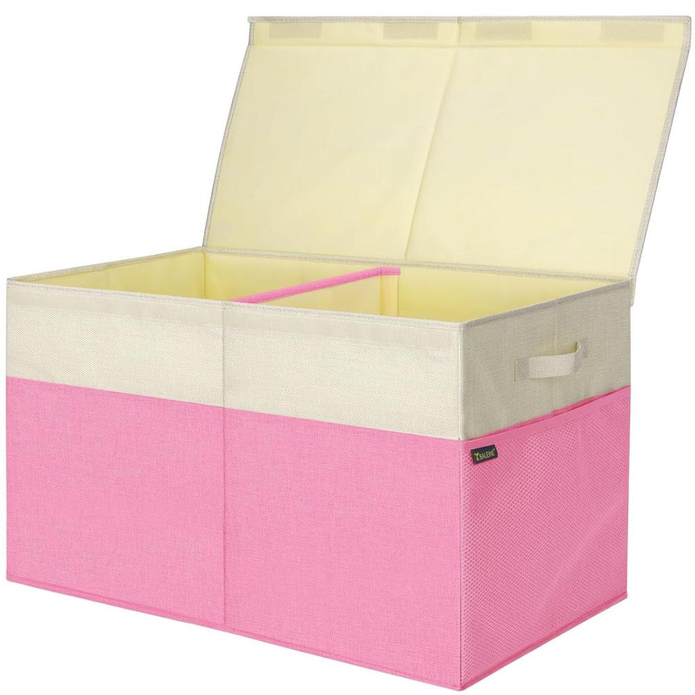 imageBALEINE Fabric Storage Bins with Lid Collapsible Extra Large Storage Boxes Bins Baskets with Divider for Home Organizing 375quotx13quotx16quot GreyPinkBeige