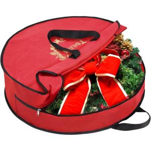 BALEINE 1 Pack Wreath Storage Container, Christmas Wreath Storage Bag with Reinforced Handle for Holiday Xmas (Grey, 36″X8″)(Red)
