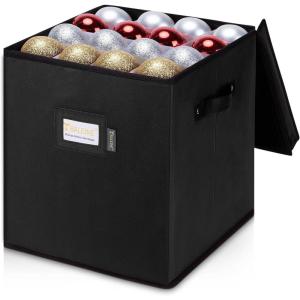 BALEINE Christmas Ornament Storage Box with Dividers, Premium Holiday Ornaments Storage Container Bin for Xmas Decorations (128 Ball, Grey, Hard)(Black)