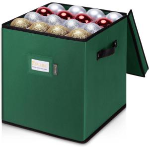 BALEINE Christmas Ornament Storage Box with Dividers, Premium Holiday Ornaments Storage Container Bin for Xmas Decorations (128 Ball, Grey, Hard)(Green)