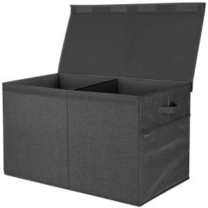 BALEINE Fabric Storage Bins with Lid, Collapsible Extra Large Storage Boxes Bins Baskets with Divider for Home Organizing (37.5″x13″x16″, Grey)(Black)