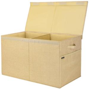 BALEINE Fabric Storage Bins with Lid, Collapsible Extra Large Storage Boxes Bins Baskets with Divider for Home Organizing (37.5″x13″x16″, Grey)(Khaki)