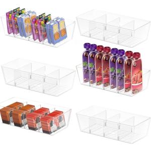 BALEINE Pantry Organizers and Storage Bins, Plastic Clear Storage Bins with 3 Removable Dividers, BPA-Free Fridge Organizers for Kitchen Cabinet Bathroom (10.5×6.1×3.5, 2PK)(6)