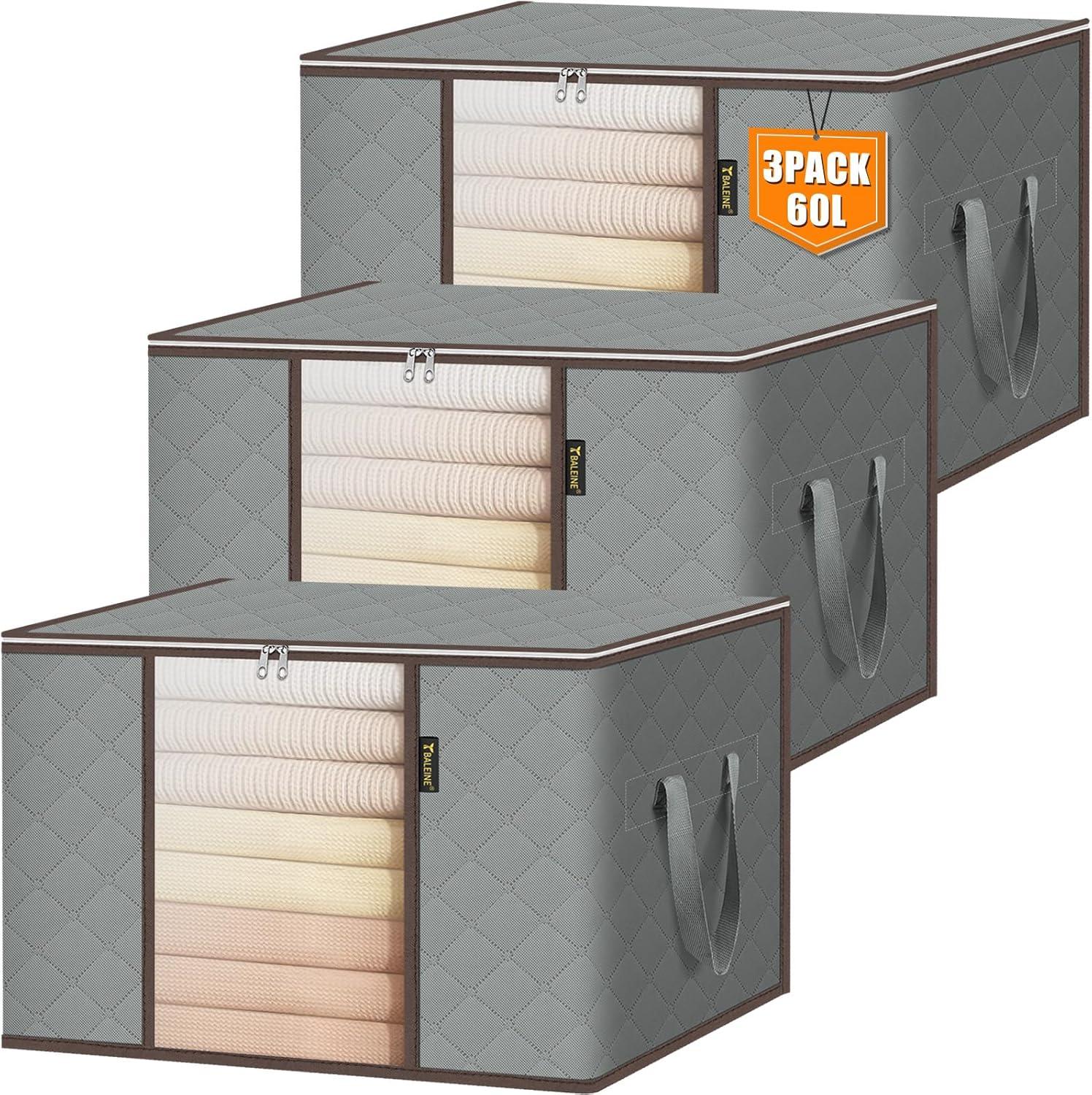 imageBALEINE 2 Pack Clothes Storage Bags 16 Gallon Storage Containers with Reinforced Handle Sturdy Zipper Closet Organizer for Blanket Comforter Pillow Bedding Grey 2 PackGrey