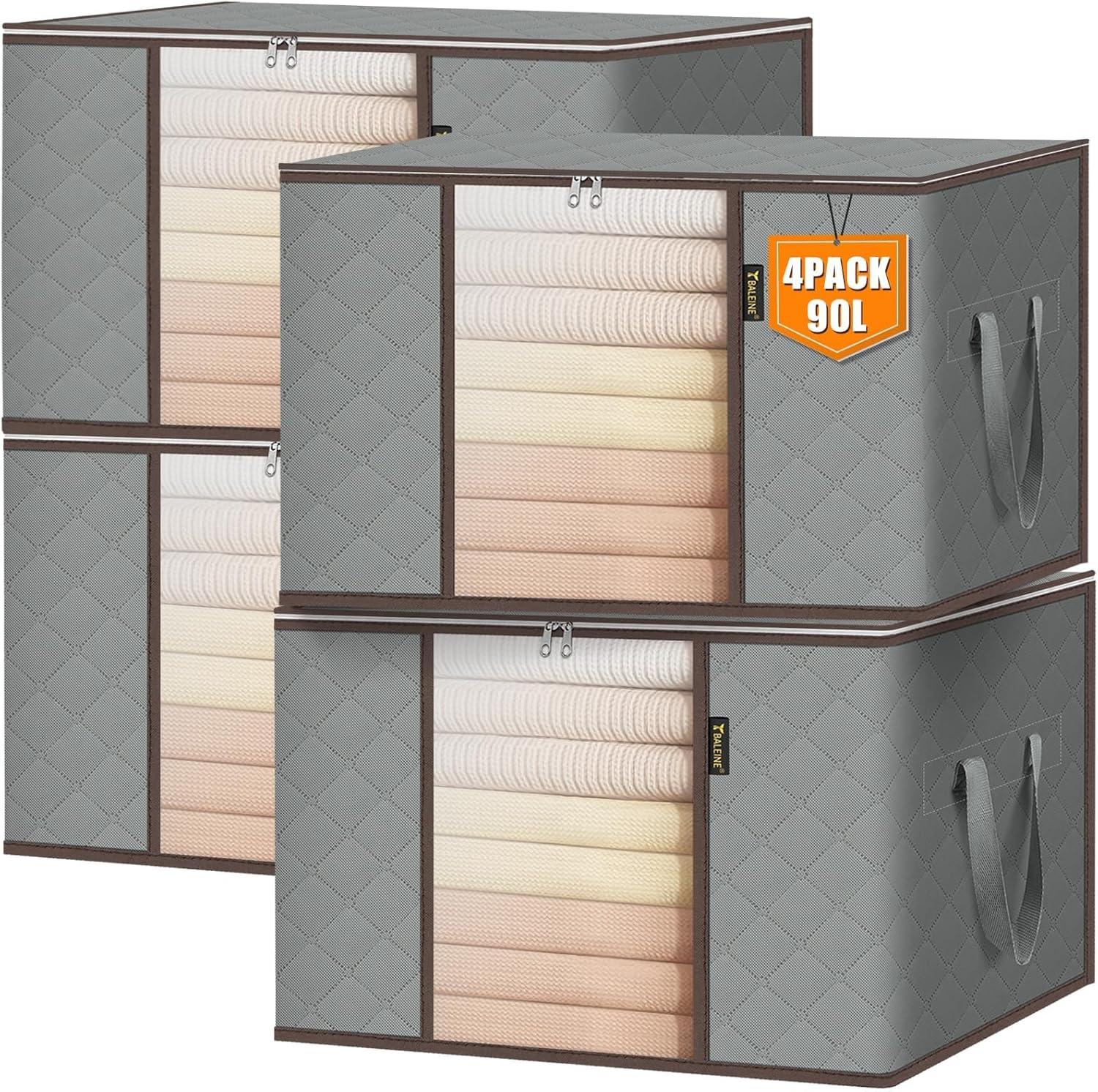 imageBALEINE 2 Pack Clothes Storage Bags 16 Gallon Storage Containers with Reinforced Handle Sturdy Zipper Closet Organizer for Blanket Comforter Pillow Bedding Grey 2 PackGrey