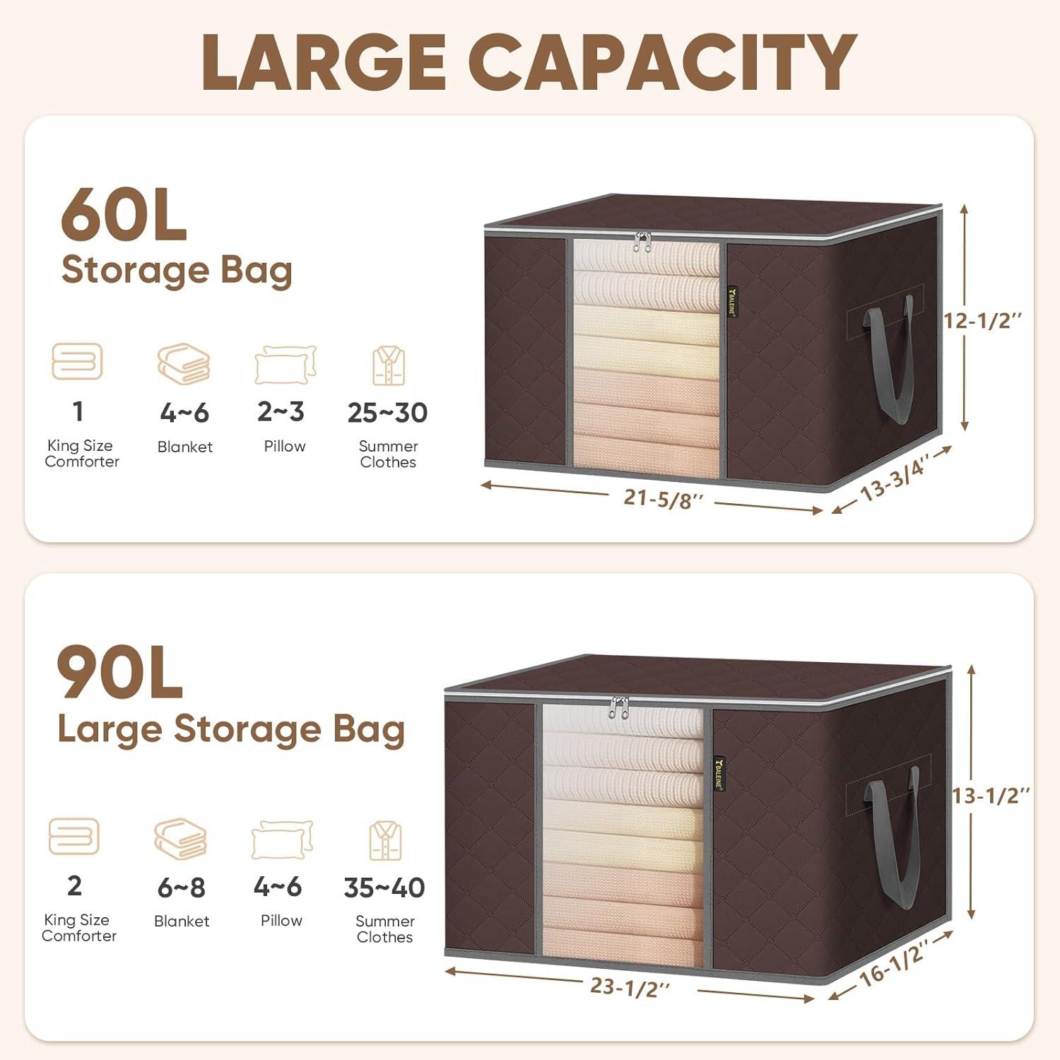 imageBALEINE 2 Pack Clothes Storage Bags 16 Gallon Storage Containers with Reinforced Handle Sturdy Zipper Closet Organizer for Blanket Comforter Pillow Bedding Grey 2 PackBrown