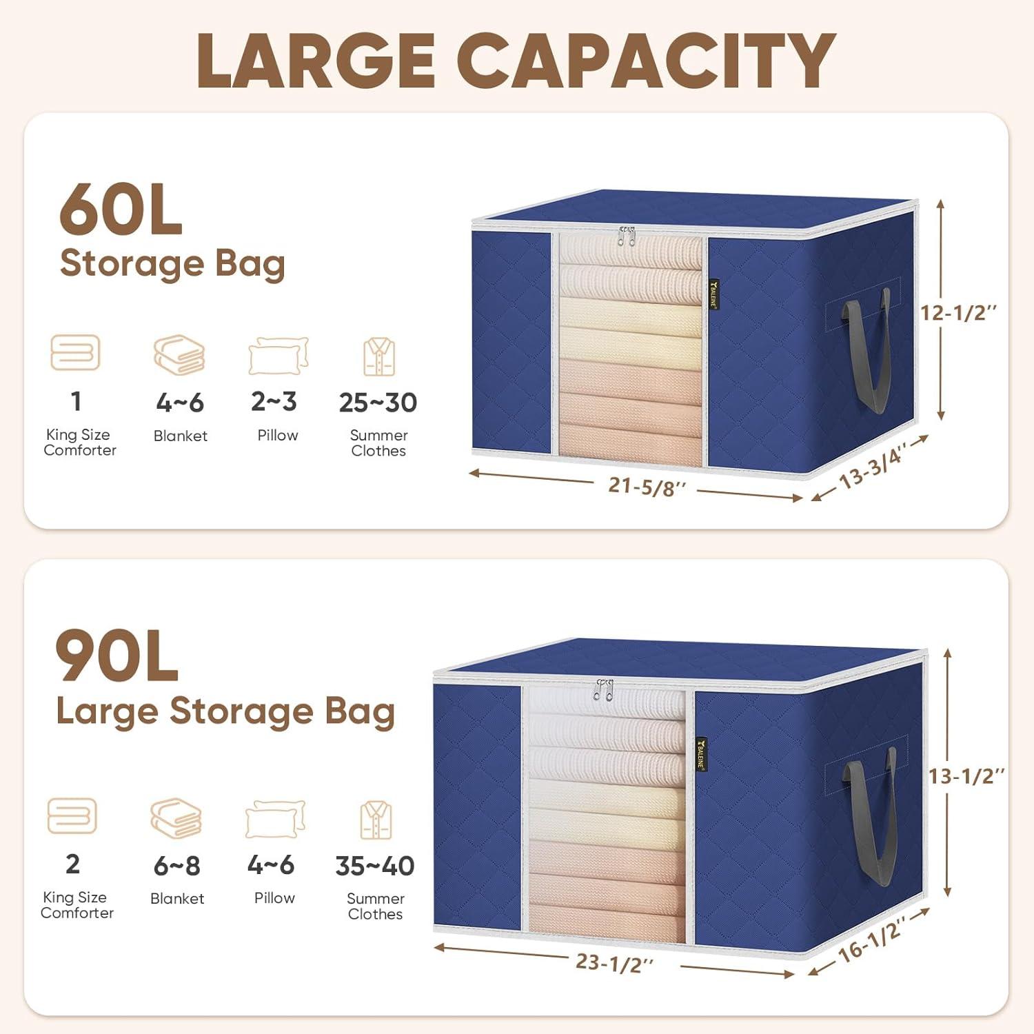 imageBALEINE 2 Pack Clothes Storage Bags 16 Gallon Storage Containers with Reinforced Handle Sturdy Zipper Closet Organizer for Blanket Comforter Pillow Bedding Grey 2 PackBlue