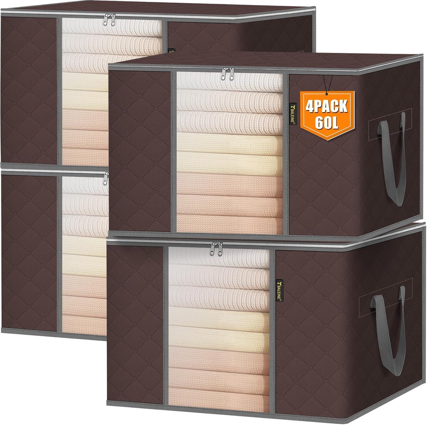imageBALEINE 2 Pack Clothes Storage Bags 16 Gallon Storage Containers with Reinforced Handle Sturdy Zipper Closet Organizer for Blanket Comforter Pillow Bedding Grey 2 PackBrown