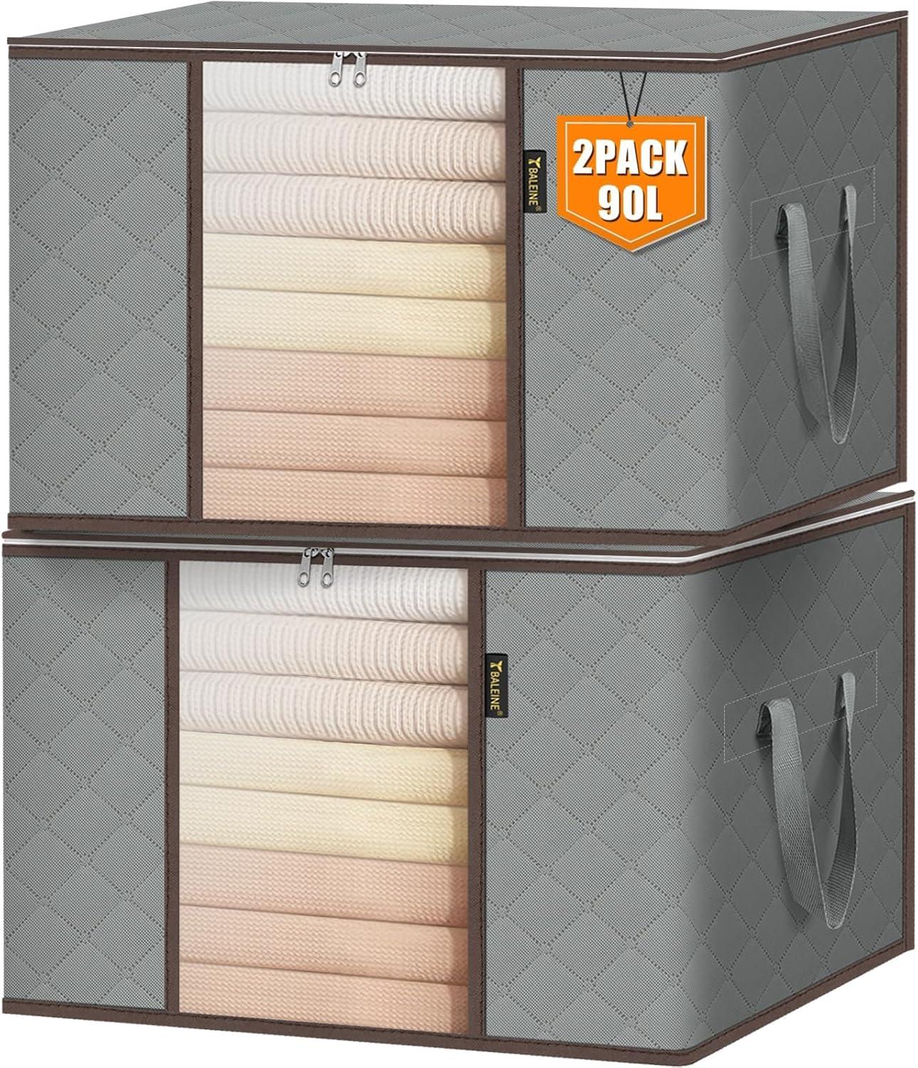 imageBALEINE 2 Pack Clothes Storage Bags 16 Gallon Storage Containers with Reinforced Handle Sturdy Zipper Closet Organizer for Blanket Comforter Pillow Bedding Grey 2 PackGrey