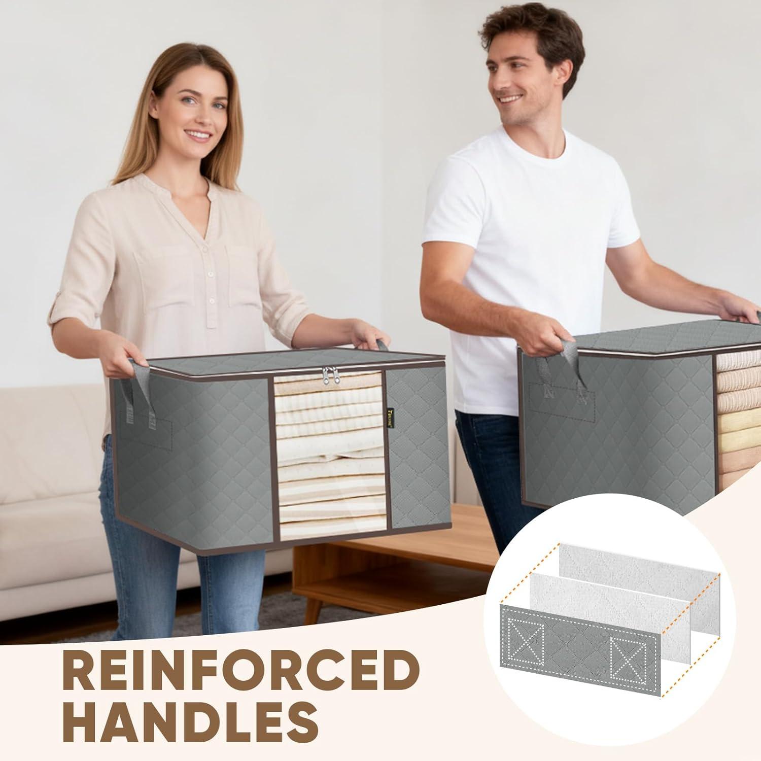 imageBALEINE 2 Pack Clothes Storage Bags 16 Gallon Storage Containers with Reinforced Handle Sturdy Zipper Closet Organizer for Blanket Comforter Pillow Bedding Grey 2 PackGrey