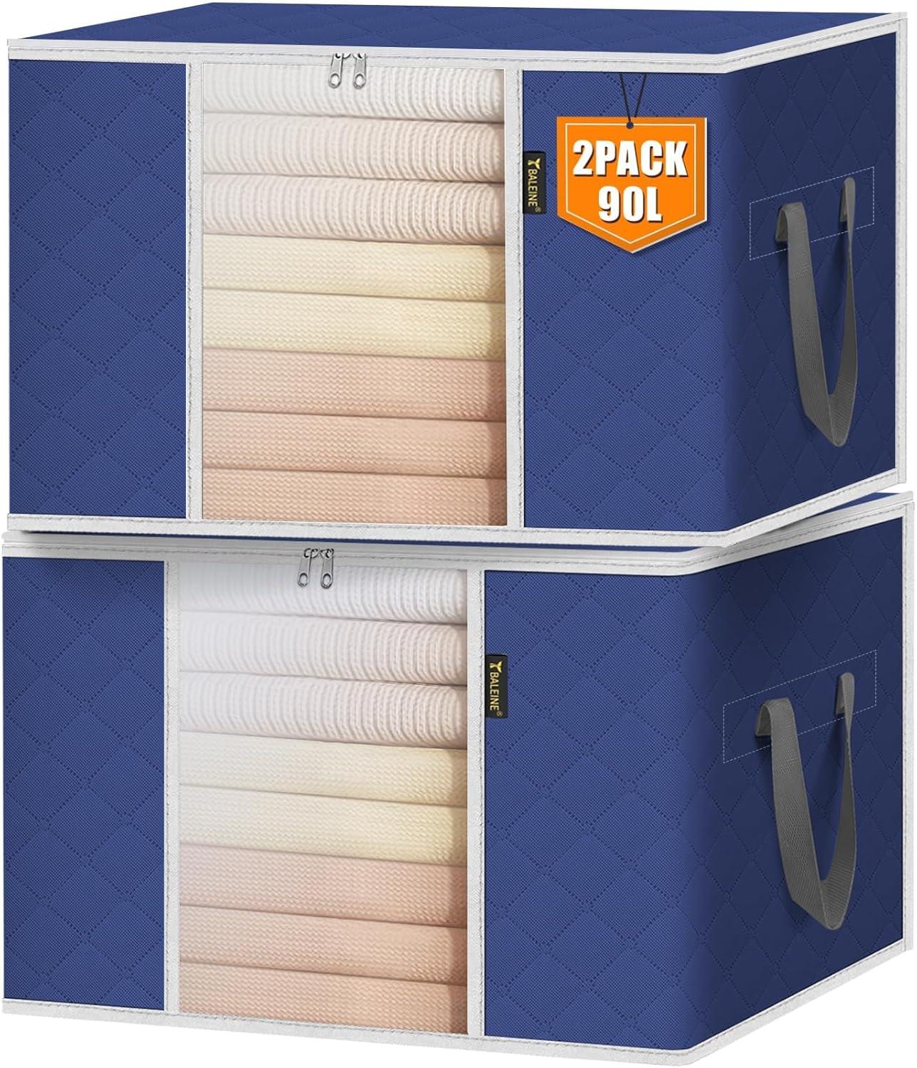 imageBALEINE 2 Pack Clothes Storage Bags 16 Gallon Storage Containers with Reinforced Handle Sturdy Zipper Closet Organizer for Blanket Comforter Pillow Bedding Grey 2 PackBlue