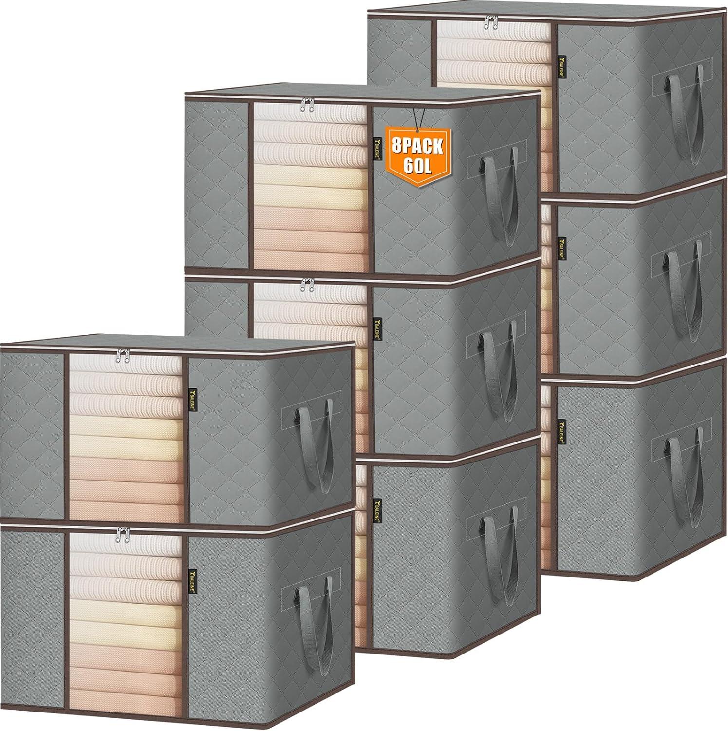 imageBALEINE 2 Pack Clothes Storage Bags 16 Gallon Storage Containers with Reinforced Handle Sturdy Zipper Closet Organizer for Blanket Comforter Pillow Bedding Grey 2 PackGrey