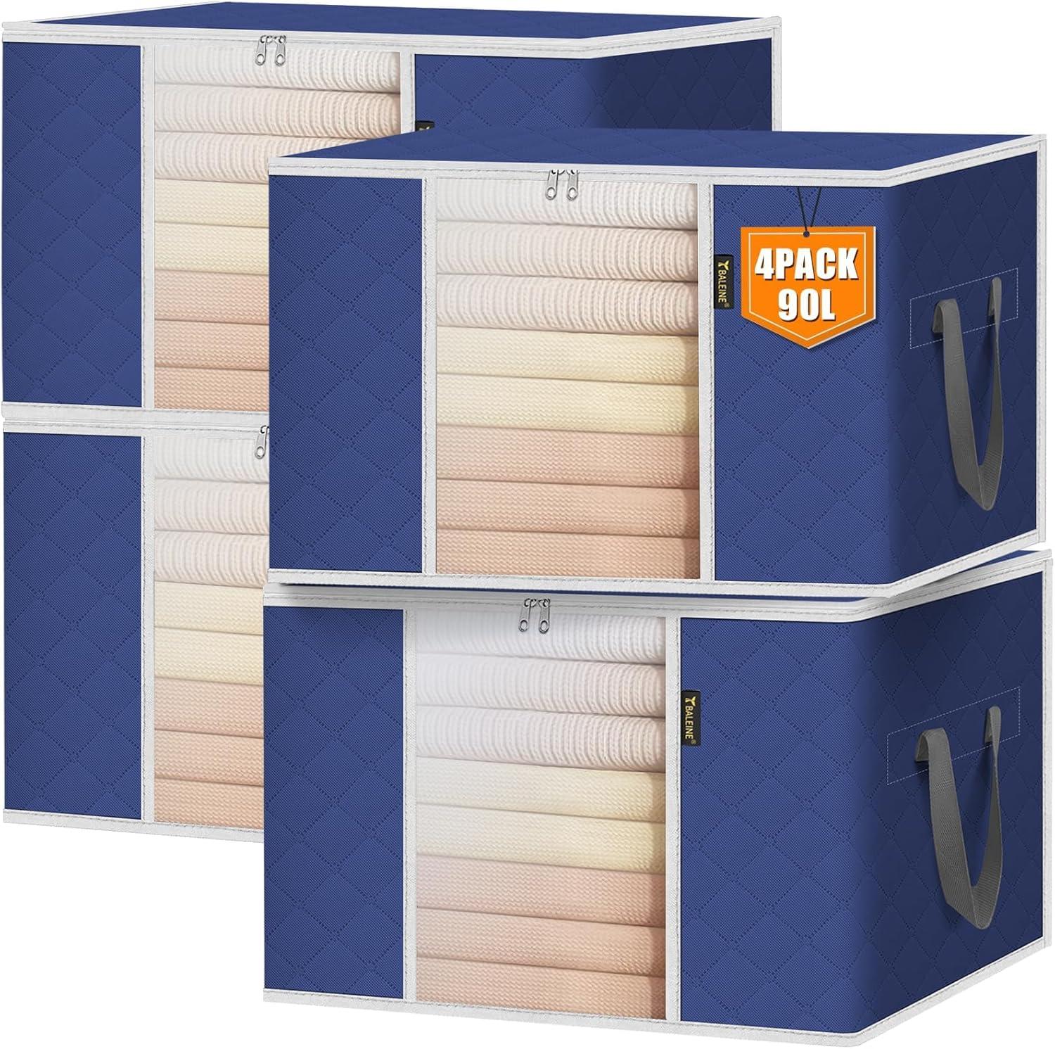 imageBALEINE 2 Pack Clothes Storage Bags 16 Gallon Storage Containers with Reinforced Handle Sturdy Zipper Closet Organizer for Blanket Comforter Pillow Bedding Grey 2 PackBlue