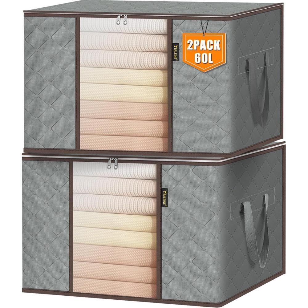 imageBALEINE 2 Pack Clothes Storage Bags 16 Gallon Storage Containers with Reinforced Handle Sturdy Zipper Closet Organizer for Blanket Comforter Pillow Bedding Grey 2 PackGrey