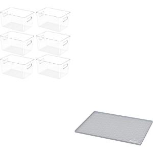 BALEINE Clear Plastic Storage Bins (6PK,10.5×6×5) + Under Sink Mat for Kitchen