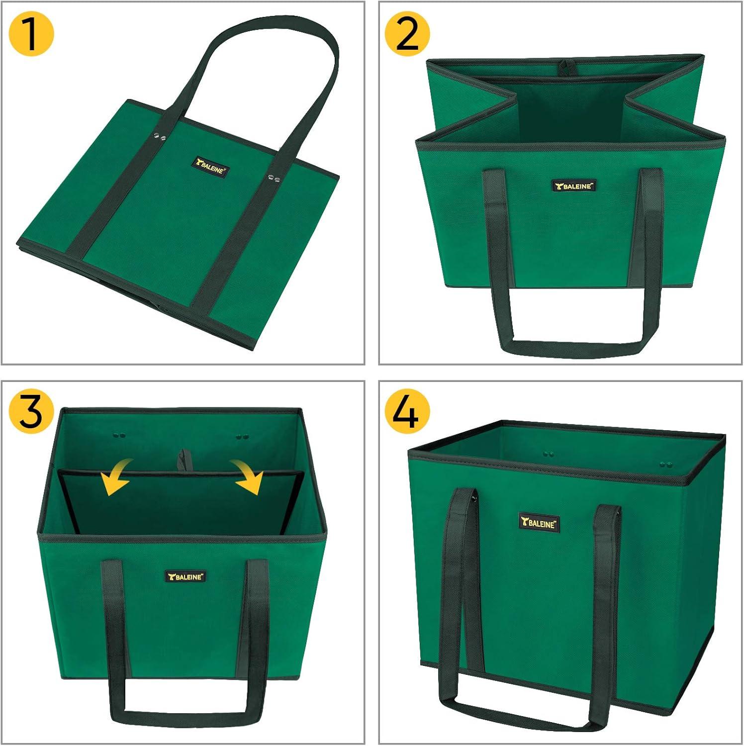 image:imageBALEINE 3Pk Reusable Grocery Bags Foldable Shopping Bags for Groceries with Reinforced Bottom amp Handles GreenGreen
