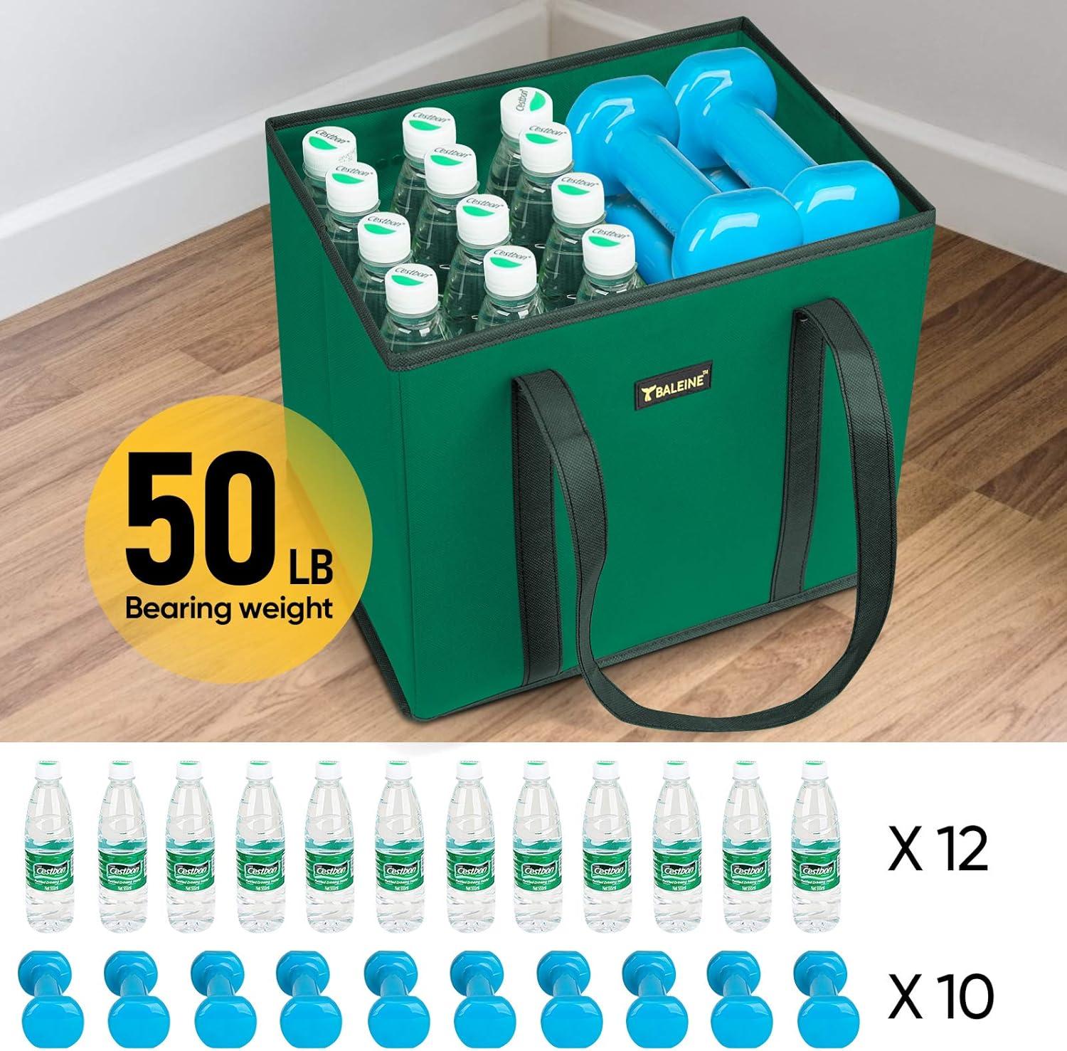 image:imageBALEINE 3Pk Reusable Grocery Bags Foldable Shopping Bags for Groceries with Reinforced Bottom amp Handles GreenGreen