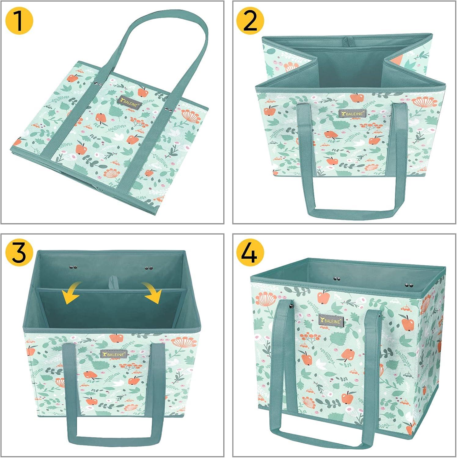 image:imageBALEINE 3Pk Reusable Grocery Bags Foldable Shopping Bags for Groceries with Reinforced Bottom amp Handles GreenSpring Stroll
