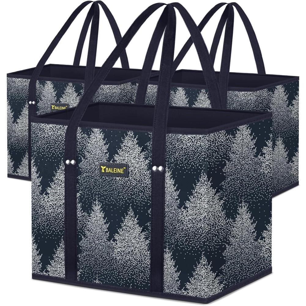 image:imageBALEINE 3Pk Reusable Grocery Bags Foldable Shopping Bags for Groceries with Reinforced Bottom amp Handles GreenFrost Abies