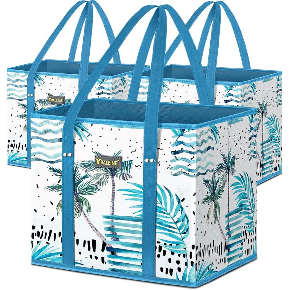 image:imageBALEINE 3Pk Reusable Grocery Bags Foldable Shopping Bags for Groceries with Reinforced Bottom amp Handles GreenIsland Breeze