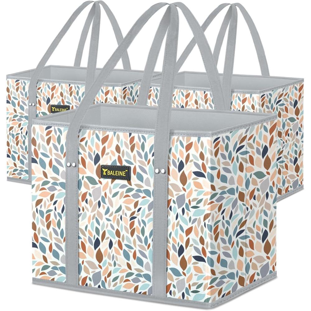 image:imageBALEINE 3Pk Reusable Grocery Bags Foldable Shopping Bags for Groceries with Reinforced Bottom amp Handles GreenMosaic