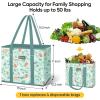 BALEINE 3Pk Reusable Grocery Bags, Foldable Shopping Bags for Groceries with Reinforced Bottom & Handles (Green)(Spring Stroll)