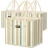 BALEINE 3Pk Reusable Grocery Bags, Foldable Shopping Bags for Groceries with Reinforced Bottom & Handles (Green)(Color Stripe)