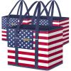 BALEINE 3Pk Reusable Grocery Bags, Foldable Shopping Bags for Groceries with Reinforced Bottom & Handles (Green)(Patriot Celebration)