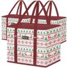 BALEINE 3Pk Reusable Grocery Bags, Foldable Shopping Bags for Groceries with Reinforced Bottom & Handles (Green)(Reindeers)