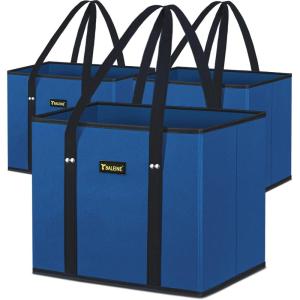 BALEINE 3Pk Reusable Grocery Bags, Foldable Shopping Bags for Groceries with Reinforced Bottom & Handles (Green)(Blue)