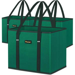BALEINE 3Pk Reusable Grocery Bags, Foldable Shopping Bags for Groceries with Reinforced Bottom & Handles (Green)(Green)