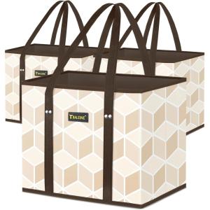 BALEINE 3Pk Reusable Grocery Bags, Foldable Shopping Bags for Groceries with Reinforced Bottom & Handles (Green)(Parallelogram)