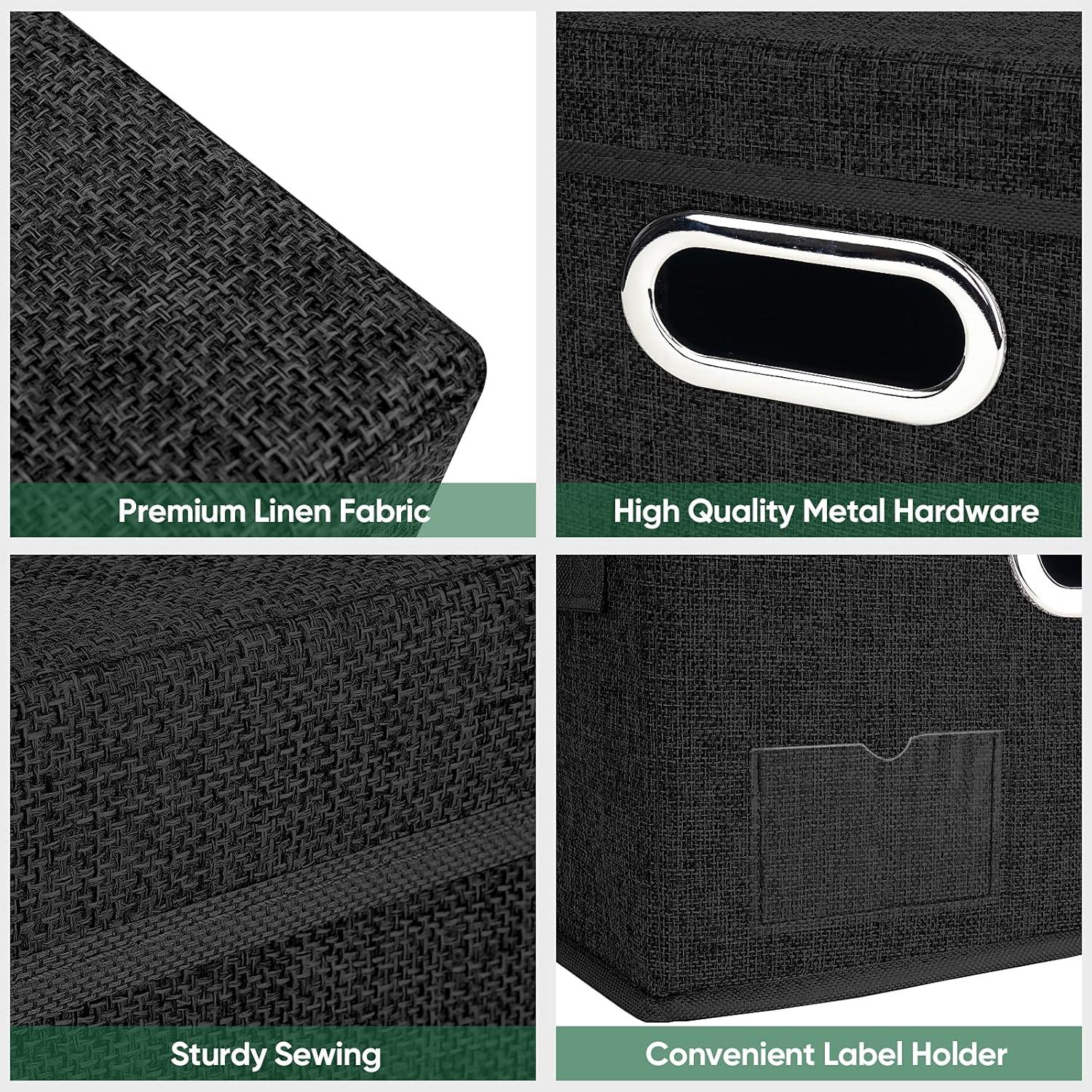 image:imageBALEINE Storage Bins with Lids Foldable Linen Fabric Storage Boxes with Lids Collapsible Closet Organizer Containers with Cover for Home Bedroom Office 5 Pack Black Large