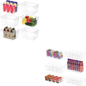 BALEINE Clear Plastic Storage Bins (6PK, 9.5×5.5×4.5)+ Pantry Organizers and Storage Bins ( 10.5×6.1×3.5, 6PK)