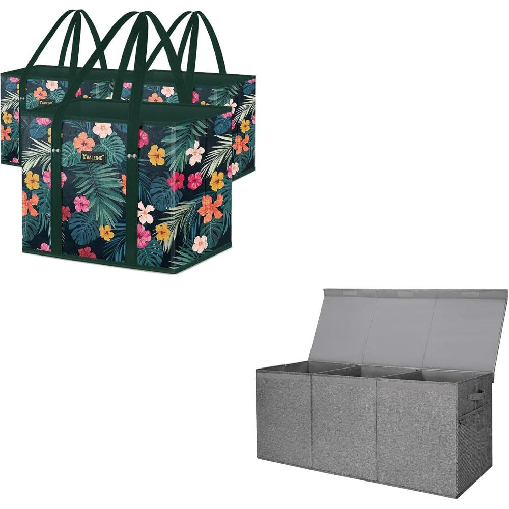 image:imageBALEINE 3Pk Reusable Grocery Bags Fabric Storage Bins with Lid 3751316