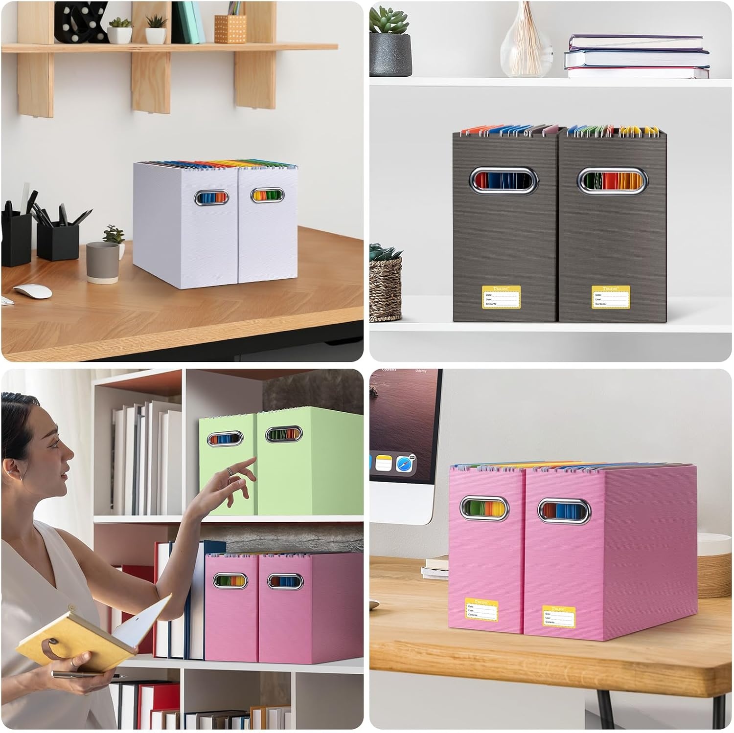 image:imageBALEINE File Organizer Box Cardboard File Folder Organizer with Handle for Letter Size Portable Collapsible Hanging Filing Box for Home Office Document Storage 2 Pack Large BlackBrown