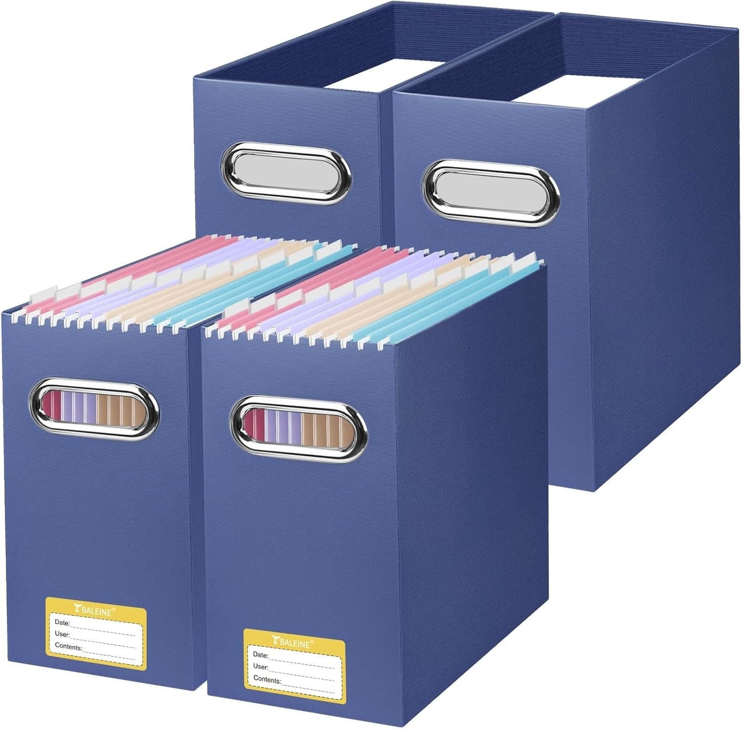 image:imageBALEINE File Organizer Box Cardboard File Folder Organizer with Handle for Letter Size Portable Collapsible Hanging Filing Box for Home Office Document Storage 2 Pack Large BlackNavy