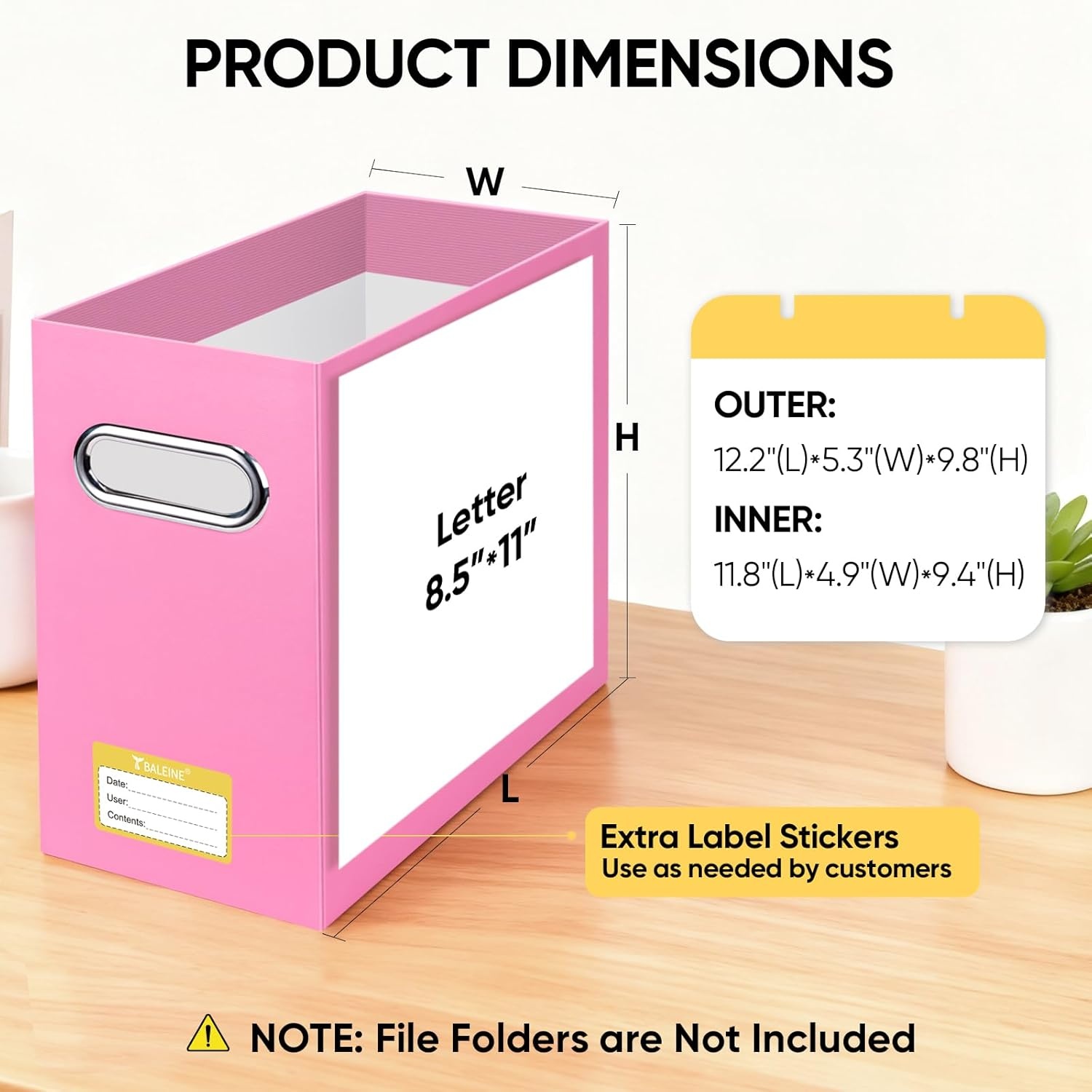 image:imageBALEINE File Organizer Box Cardboard File Folder Organizer with Handle for Letter Size Portable Collapsible Hanging Filing Box for Home Office Document Storage 2 Pack Large BlackPink