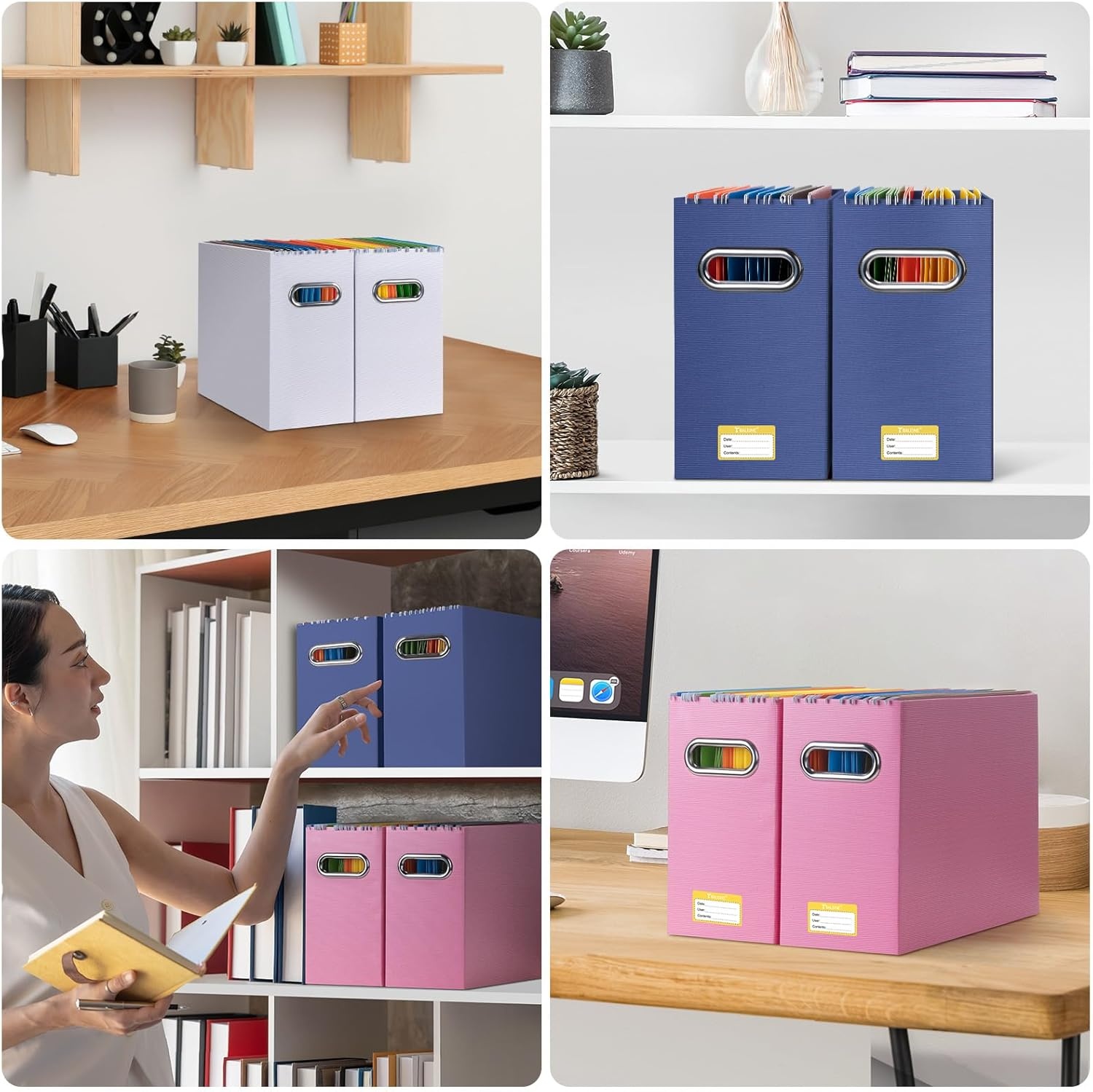 image:imageBALEINE File Organizer Box Cardboard File Folder Organizer with Handle for Letter Size Portable Collapsible Hanging Filing Box for Home Office Document Storage 2 Pack Large BlackBlack