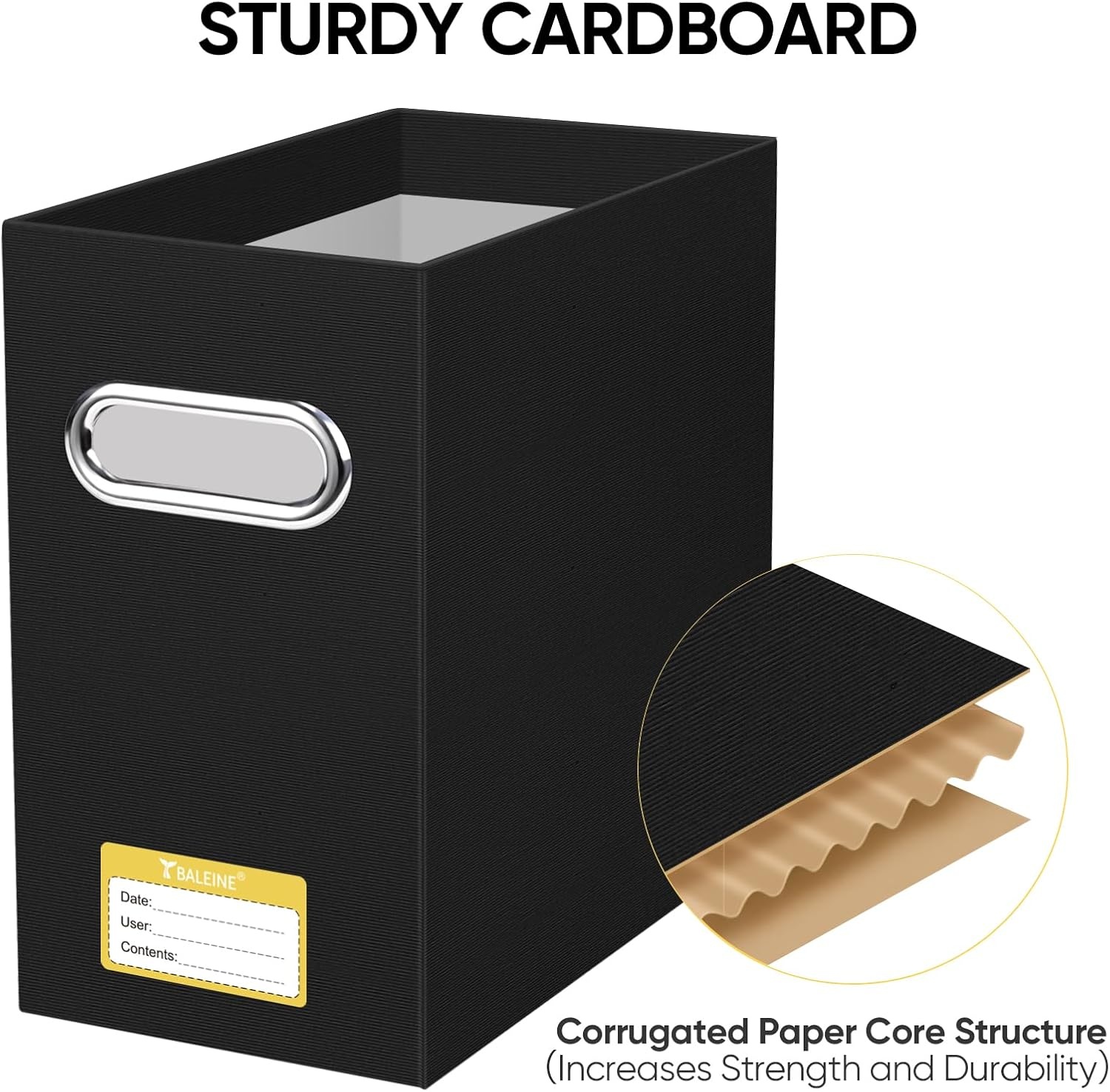 image:imageBALEINE File Organizer Box Cardboard File Folder Organizer with Handle for Letter Size Portable Collapsible Hanging Filing Box for Home Office Document Storage 2 Pack Large BlackBlack