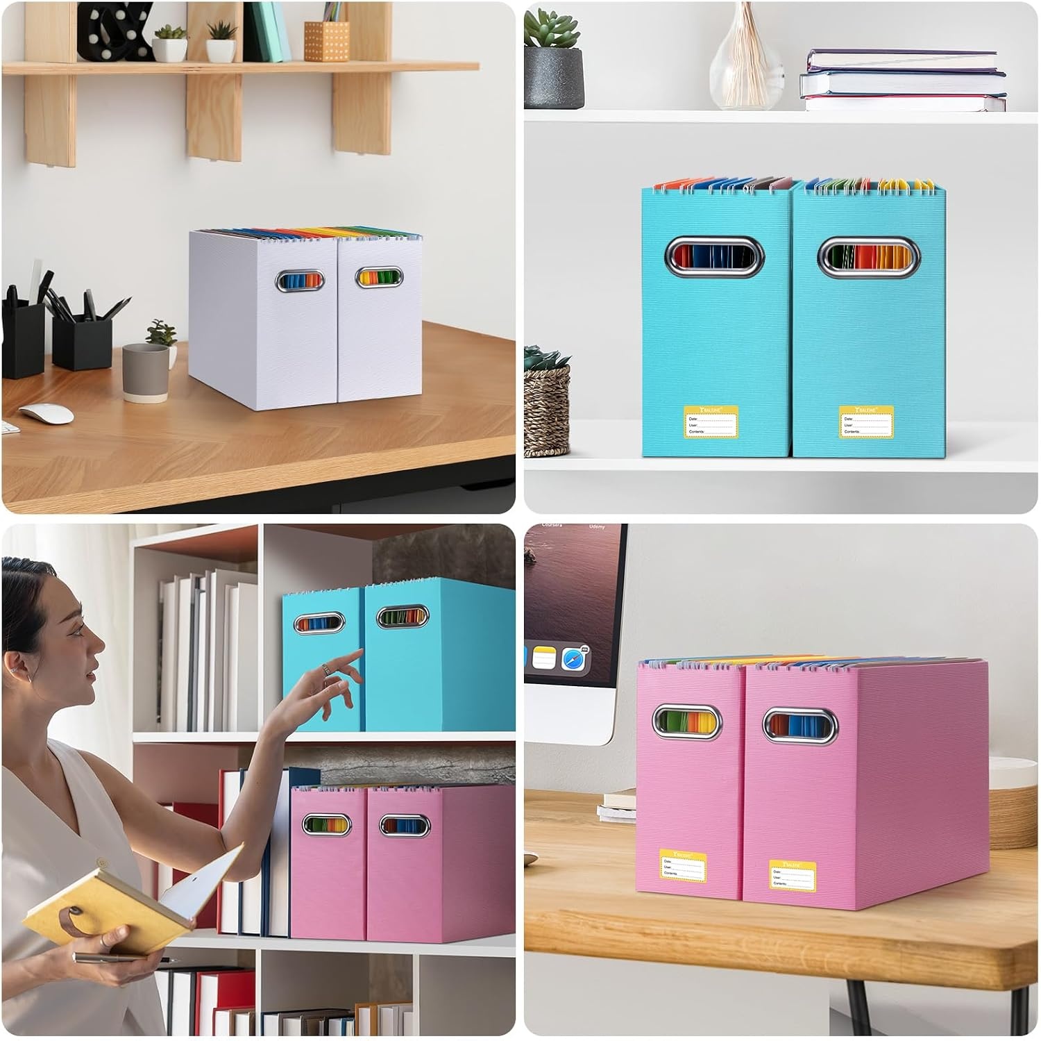 image:imageBALEINE File Organizer Box Cardboard File Folder Organizer with Handle for Letter Size Portable Collapsible Hanging Filing Box for Home Office Document Storage 2 Pack Large BlackBlue