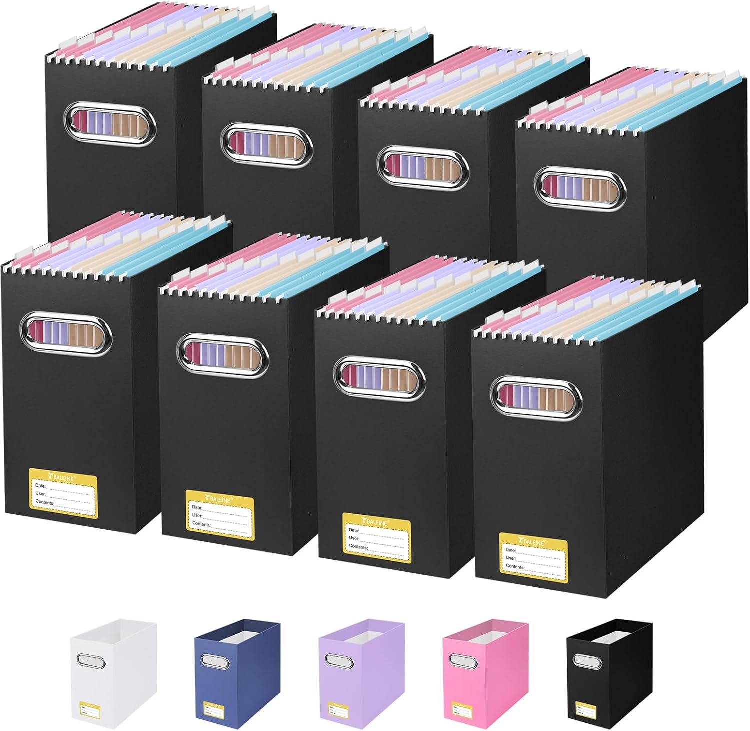 image:imageBALEINE File Organizer Box Cardboard File Folder Organizer with Handle for Letter Size Portable Collapsible Hanging Filing Box for Home Office Document Storage 2 Pack Large BlackBlack