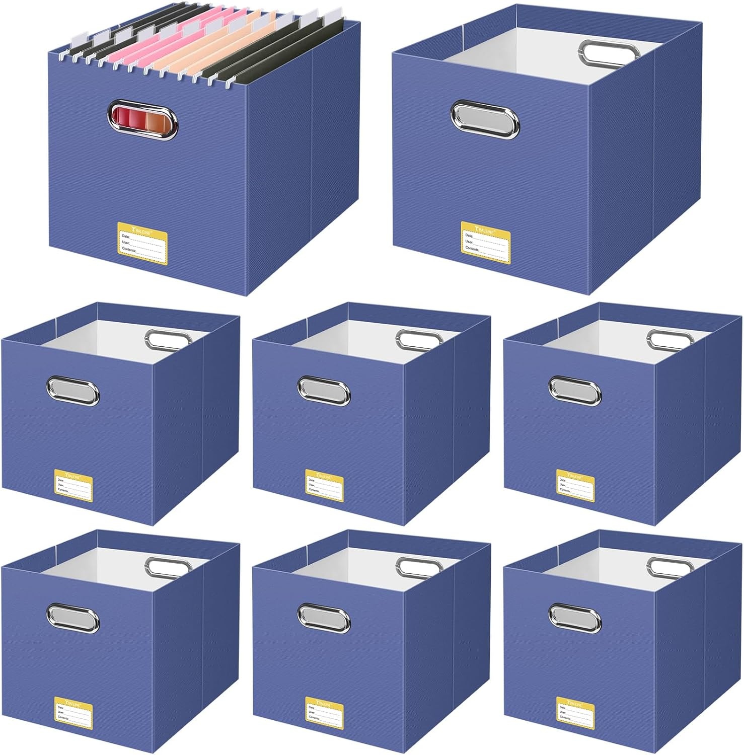 image:imageBALEINE File Organizer Box Cardboard File Folder Organizer with Handle for Letter Size Portable Collapsible Hanging Filing Box for Home Office Document Storage 2 Pack Large BlackNavy