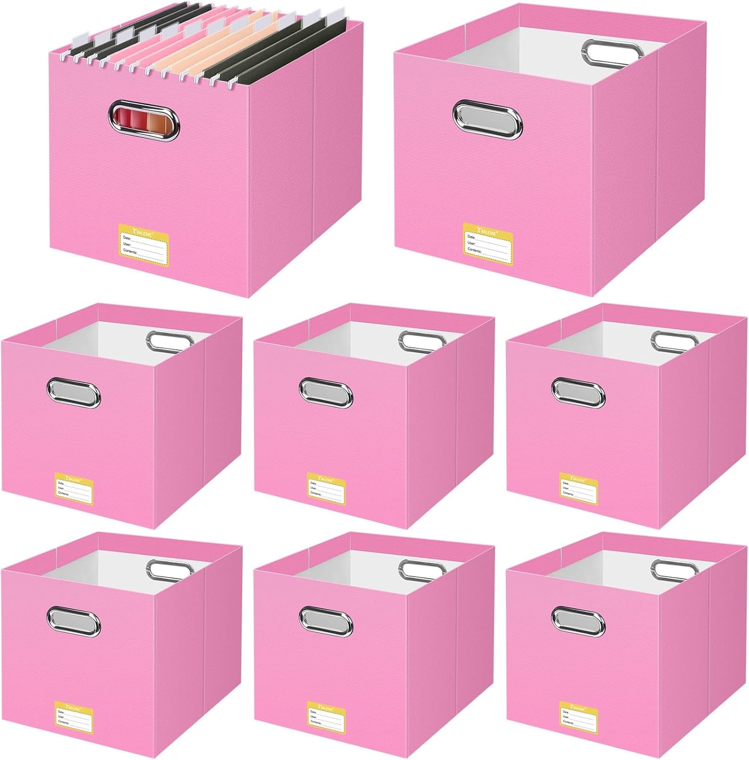 image:imageBALEINE File Organizer Box Cardboard File Folder Organizer with Handle for Letter Size Portable Collapsible Hanging Filing Box for Home Office Document Storage 2 Pack Large BlackPink