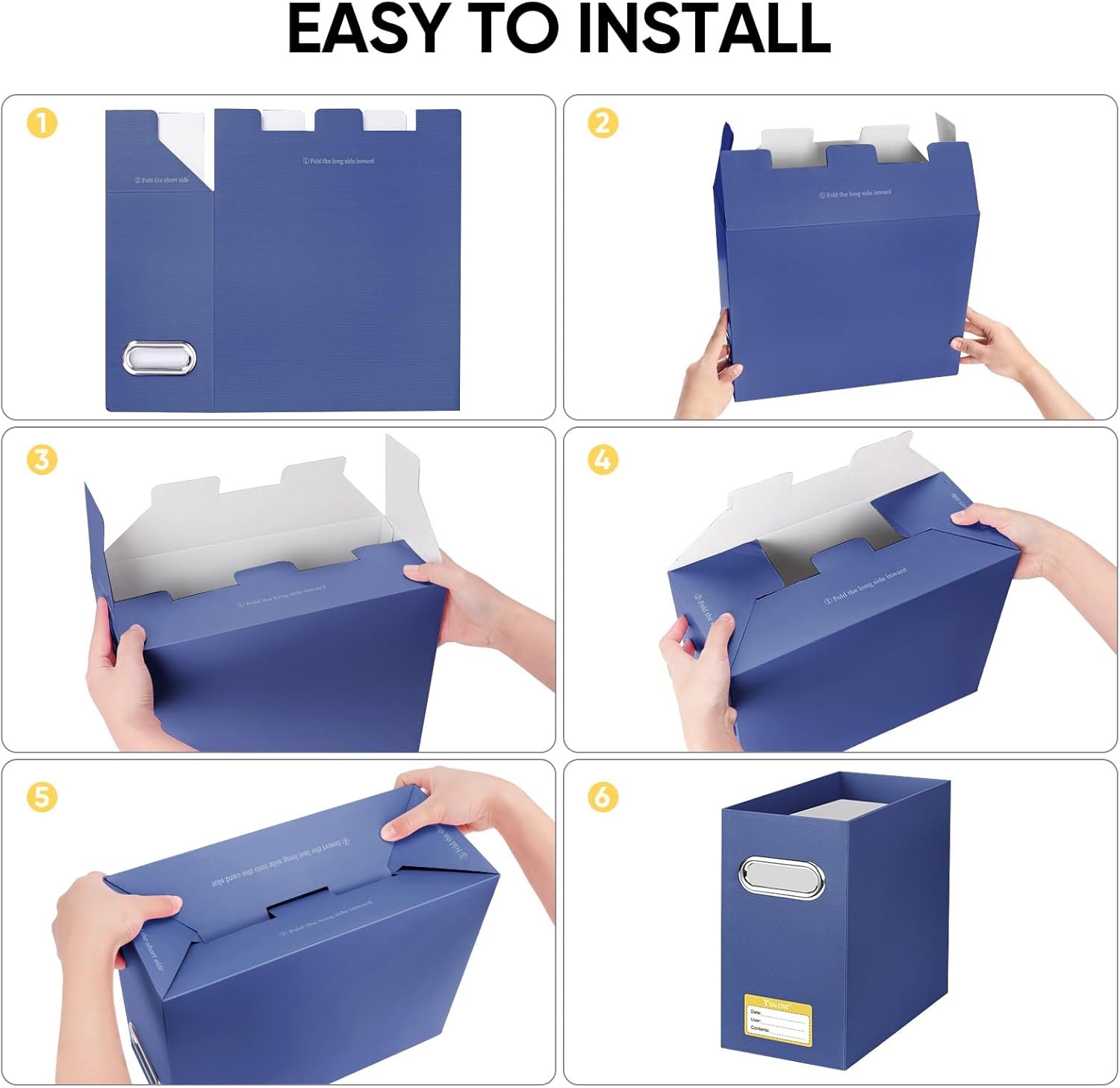 image:imageBALEINE File Organizer Box Cardboard File Folder Organizer with Handle for Letter Size Portable Collapsible Hanging Filing Box for Home Office Document Storage 2 Pack Large BlackNavy