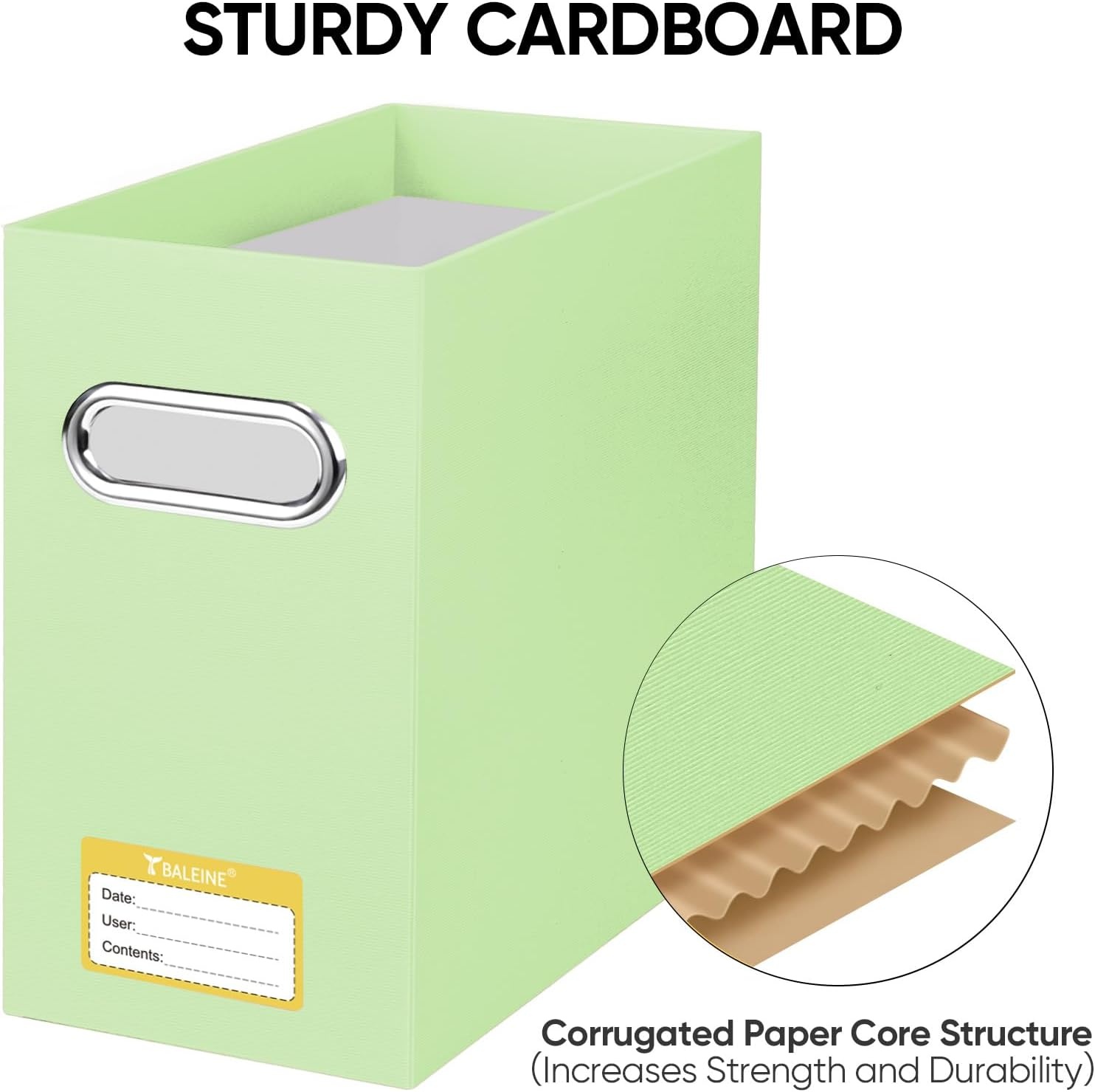 image:imageBALEINE File Organizer Box Cardboard File Folder Organizer with Handle for Letter Size Portable Collapsible Hanging Filing Box for Home Office Document Storage 2 Pack Large BlackGreen