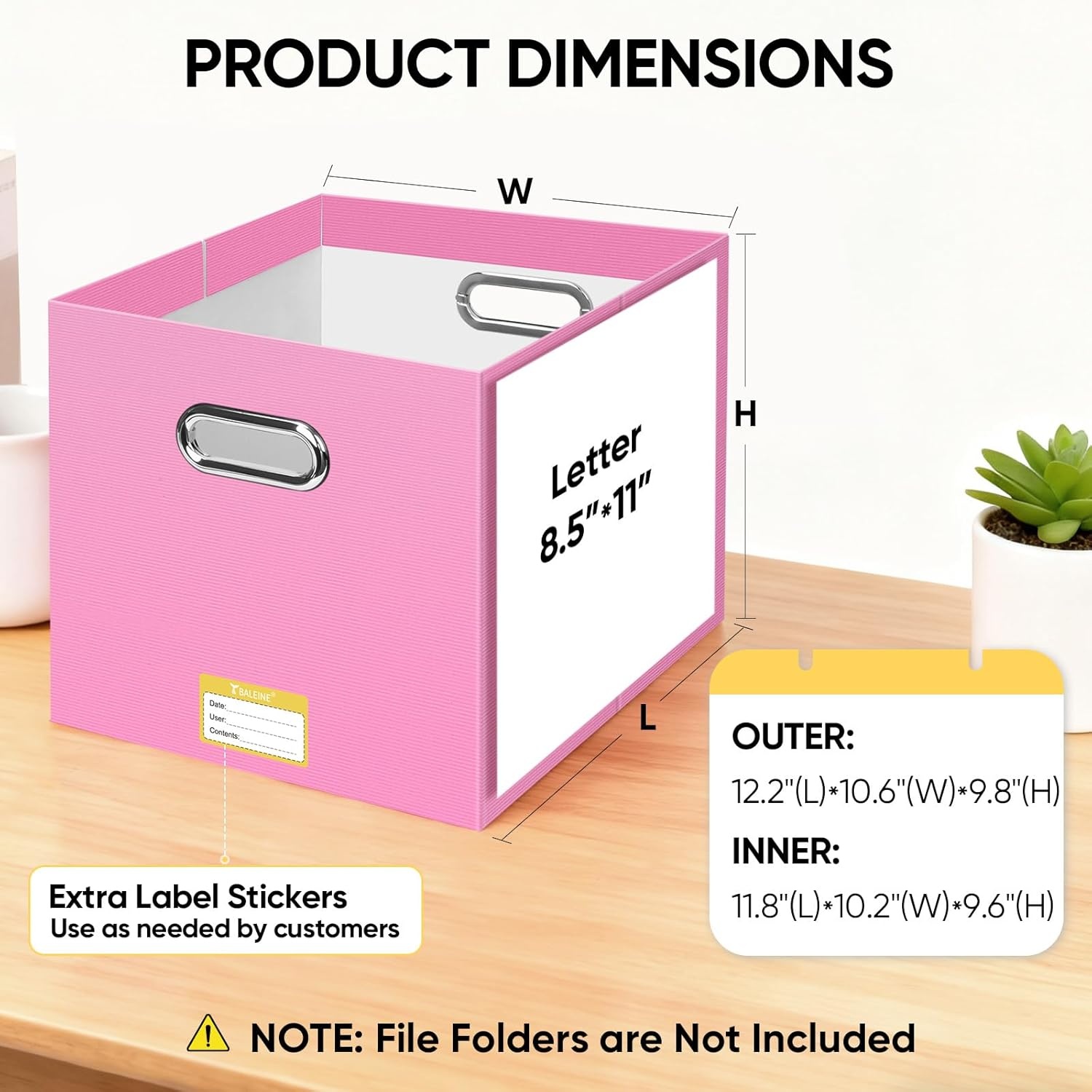 image:imageBALEINE File Organizer Box Cardboard File Folder Organizer with Handle for Letter Size Portable Collapsible Hanging Filing Box for Home Office Document Storage 2 Pack Large BlackPink