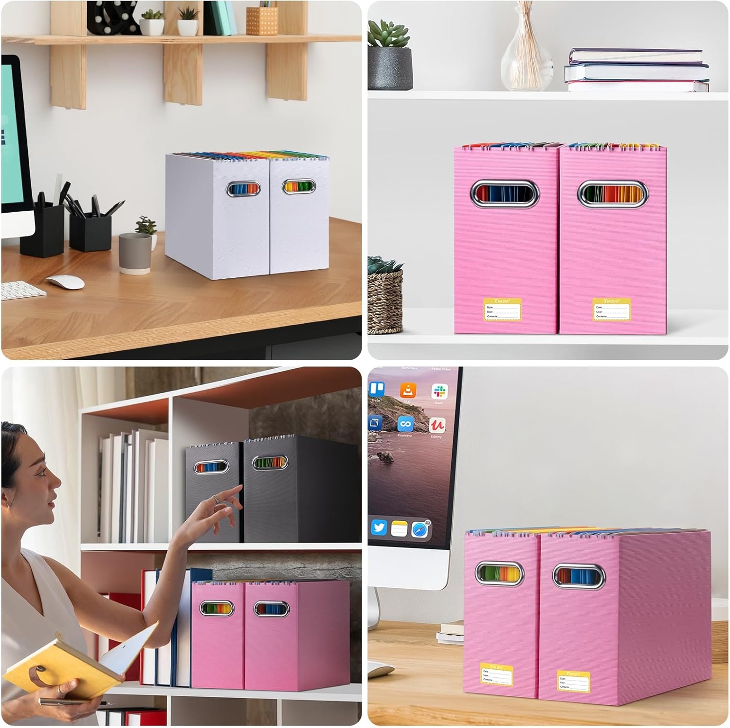 image:imageBALEINE File Organizer Box Cardboard File Folder Organizer with Handle for Letter Size Portable Collapsible Hanging Filing Box for Home Office Document Storage 2 Pack Large BlackWhite