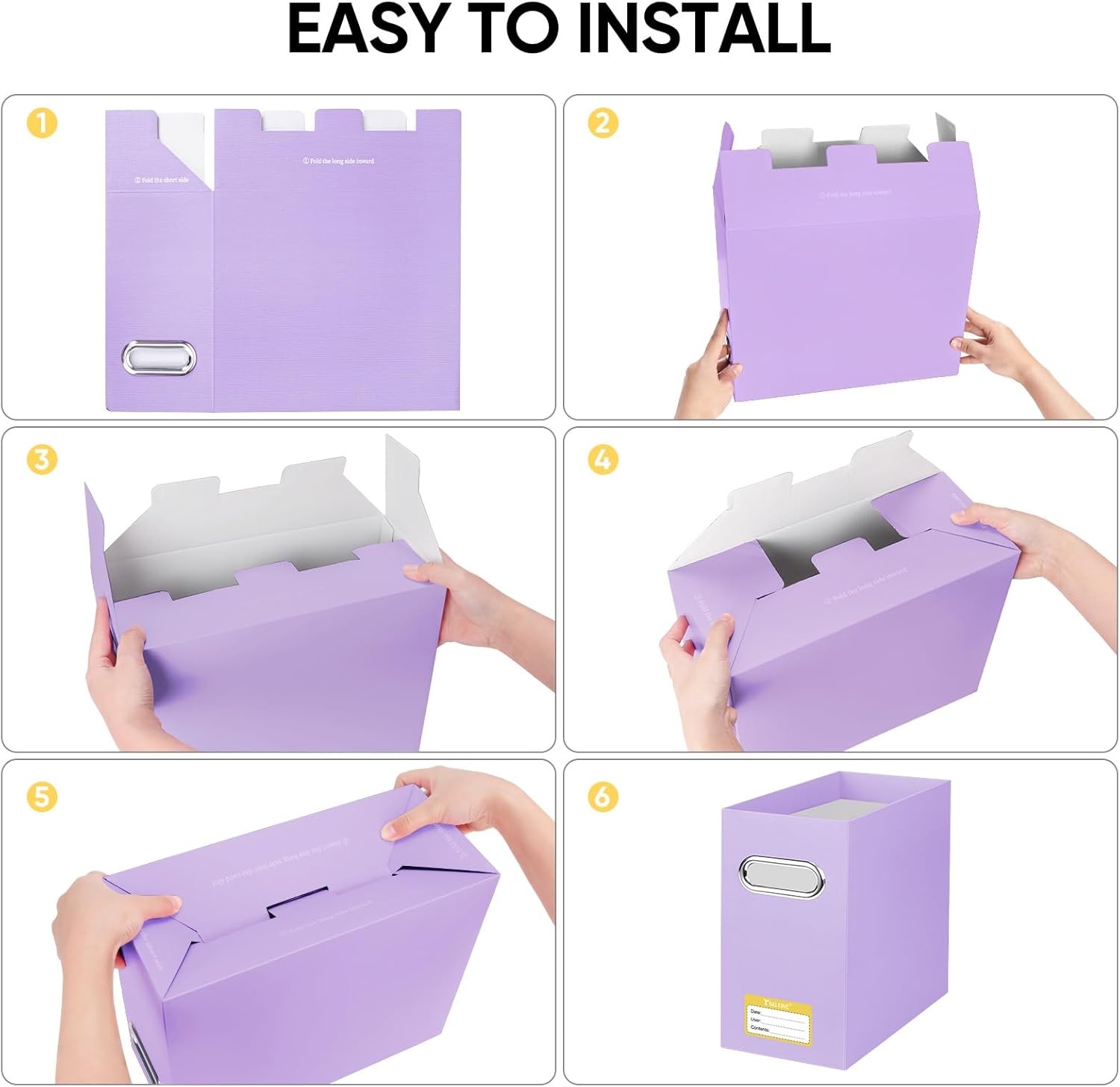 image:imageBALEINE File Organizer Box Cardboard File Folder Organizer with Handle for Letter Size Portable Collapsible Hanging Filing Box for Home Office Document Storage 2 Pack Large BlackLavender