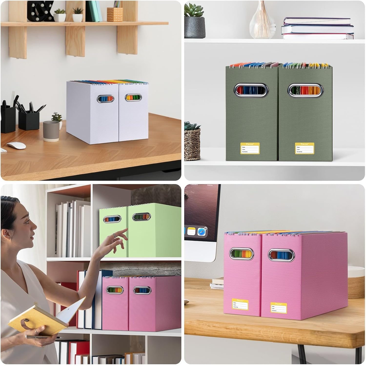 image:imageBALEINE File Organizer Box Cardboard File Folder Organizer with Handle for Letter Size Portable Collapsible Hanging Filing Box for Home Office Document Storage 2 Pack Large BlackOlive